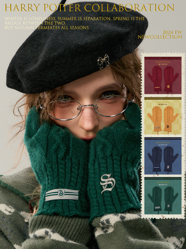 [Kyouko house] Harry Potter Genuine Co-branded Plush Halterneck Gloves For Women In Winter, Moisture-proof And Windproof